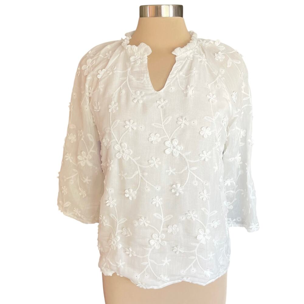 Kindred White Top Floral Womens Mp Semi-sheer Cottagecore Fairy Dainty Feminine